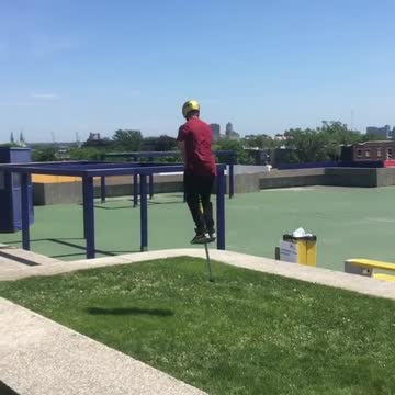 Talented pogo artist performs incredible flip-over