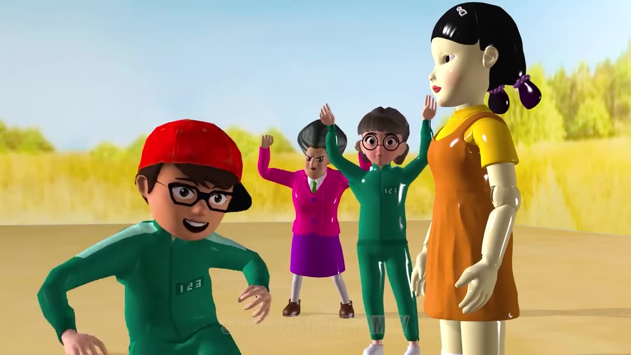 Scary Teacher 3D vs Squid Game Trying Glass Bridge Challenge Nick and Tani vs Miss T vs 5 Neighbor