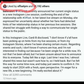 Cardi B reveals single & Offset co-signs it by liking the post