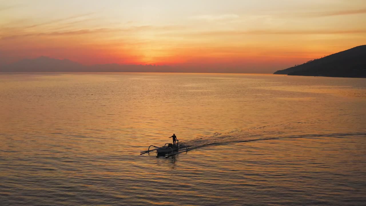 The beauty of nature with a boat in the middle of the water away from the hustle and bustle of the world a view as if from heaven