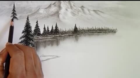 Pencil drawing landscape scenery