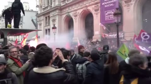 While Macron speaks to the nation on tv, millions of French people take to the streets