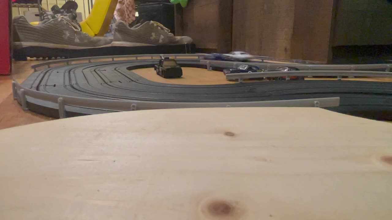 Fan view of Candor speedway, 1:64 slot car action