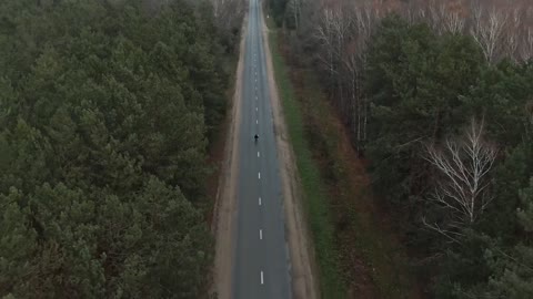 Drone Footage of a Person Riding a Bicycle in Road