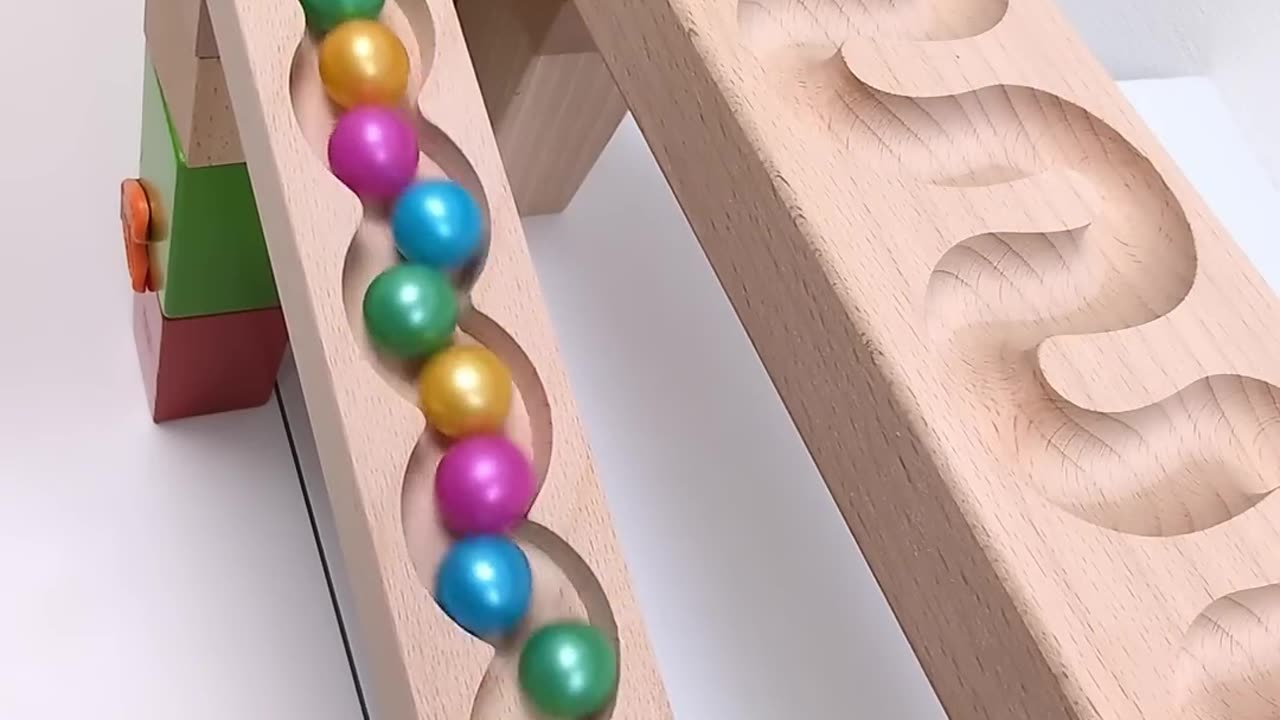 marble Run Race ASMR Wooden Wave Course Colorful Marbles