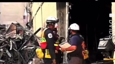 Archive footage of 9-11 damage inside