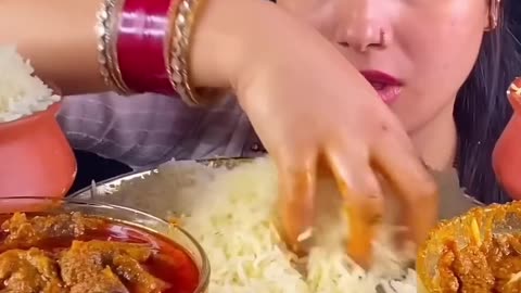 ASMR EATING SPICY MUTTON CURRY🔥 BASMATI RICE #shorts #mukbangn#asmreating #mukbangasmr #asmr