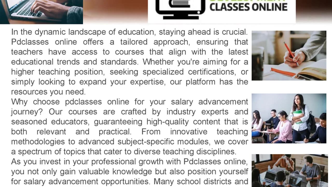 Elevate Your Career: Unlock Salary Advancement for Teachers with pdclasses online