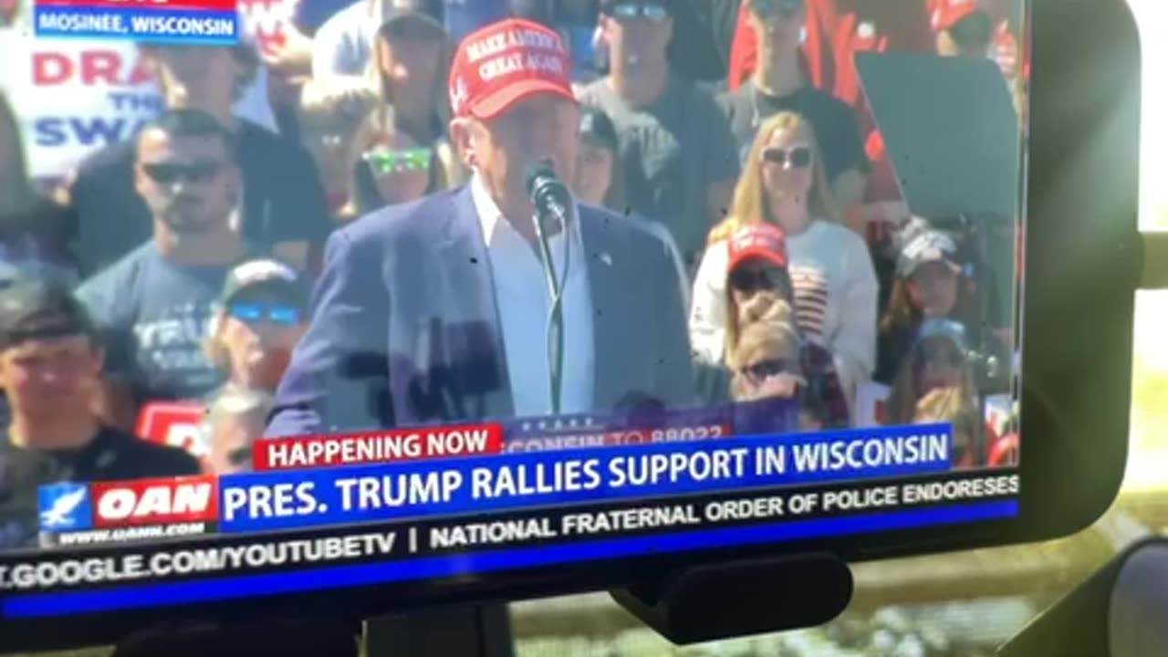 OAN president Trump rallies supporters in Wisconsin Saturday 02:45 pm