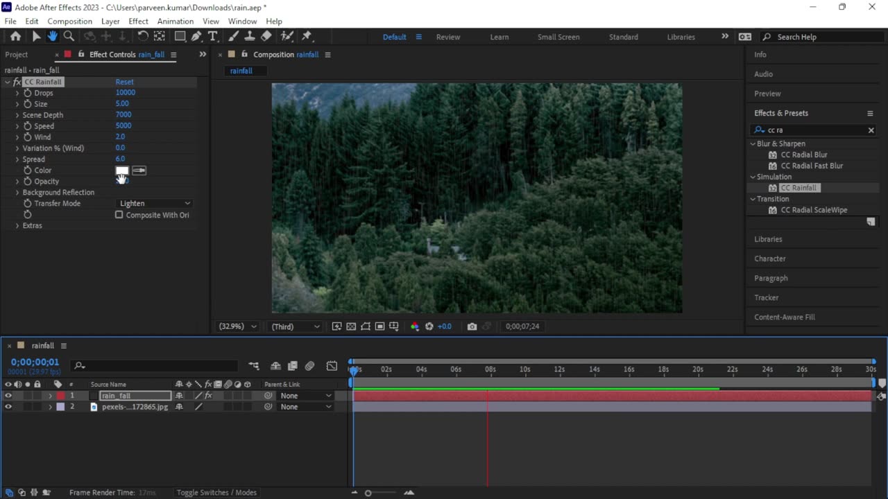 Adobe After Effects – How to Create Rainfall Effect