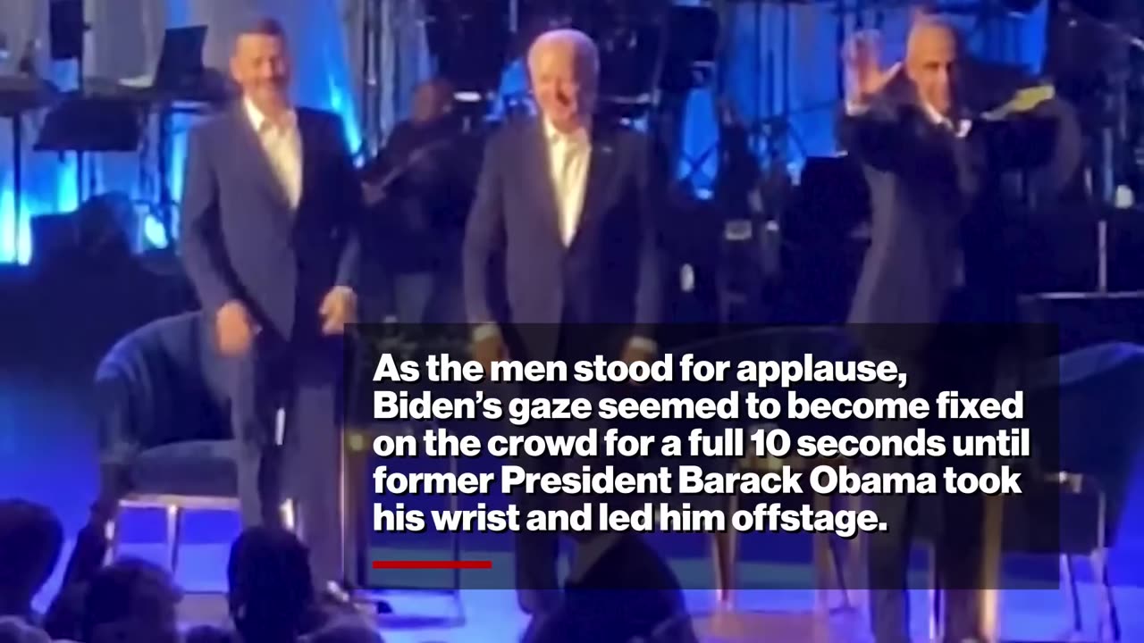 Biden appears to freeze up, has to be led off stage by Obama at mega-bucks LA fundraiser.