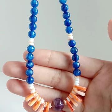 Kyanite smooth beads spiny oyster Ametrine pendant Unique Gifts for Women