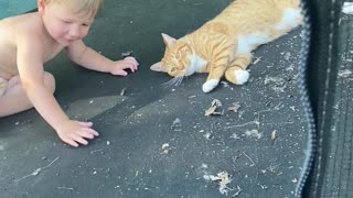 Cat Doesn't Mind Being Bounced By Kiddo
