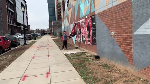 Angry Woman Destroys Washington D.C Street Art Mocking Joe Biden and Dr. Fauci