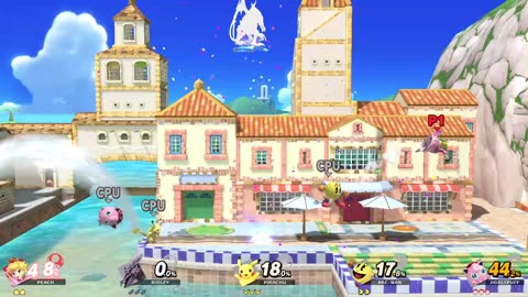 Peach Vs Ridley Vs Pikachu Vs Pac Man vs Jigglypuff on Delfino Plaza (Super Smash Bros Ultimate)