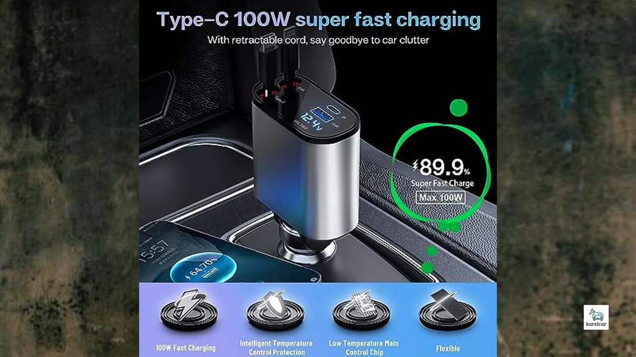 Review - Retractable Car Charger with 100W, 4 in 1 Car Fast Charger