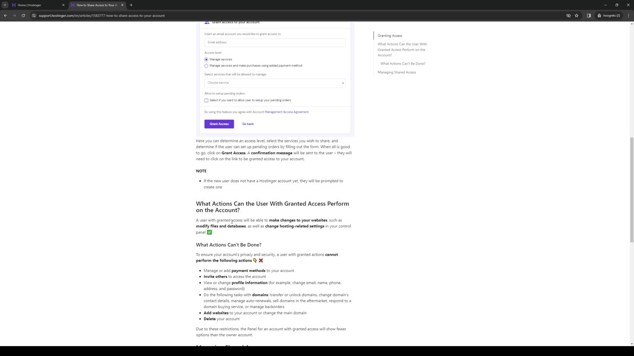 How To Give Access on Hostinger