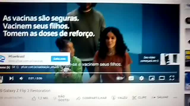 Propaganda de vacina da PFIZER BRASIL, no youtube. Video 1.