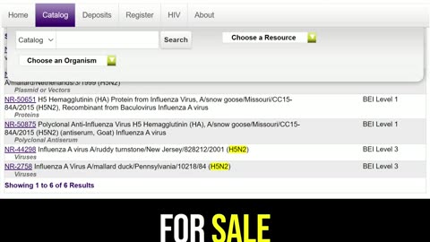 Bird flu H5N2 virus FOR SALE in a catalog
