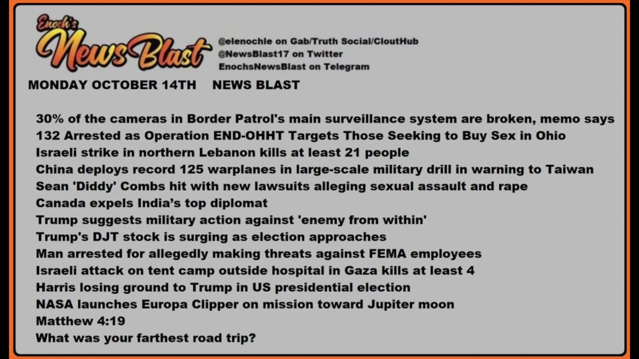 Monday October 14, 2024 News Blast