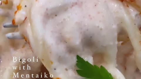 Bigoli with mentaiko cream sauce