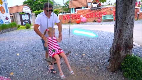 Nastya and papa sleeping at farm sheep-7