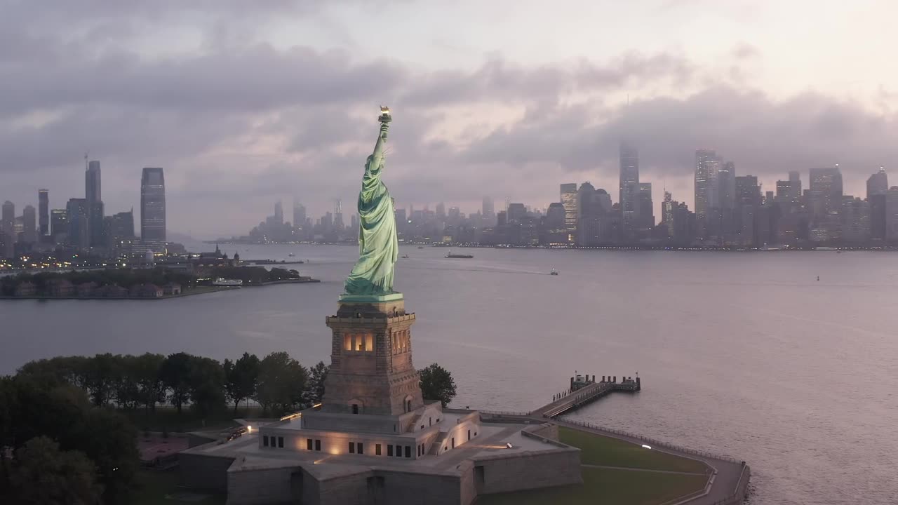 The Statue of Liberty and the city behind