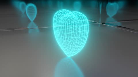 049. Intense Mesmerizing Electric Neon Blue Glowing Wireframe Heart Glows