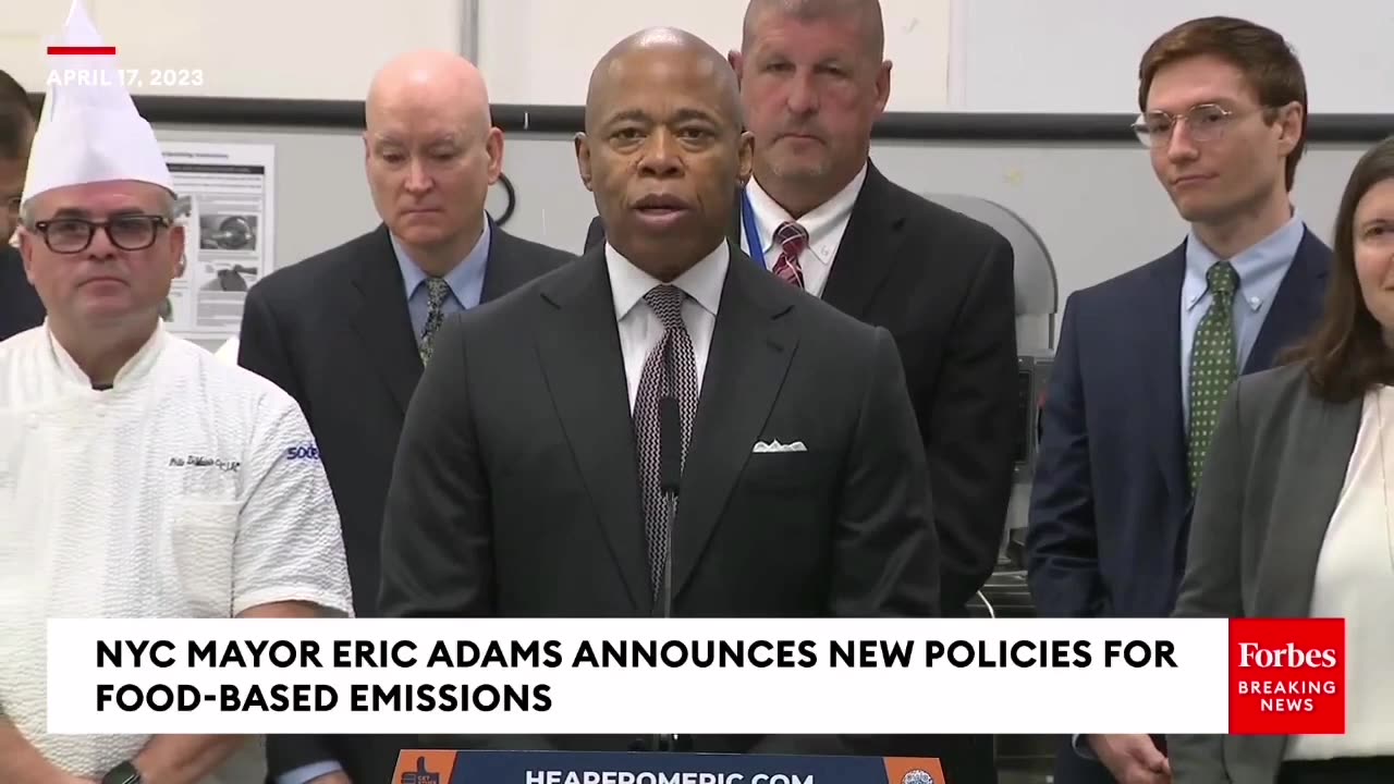 NYC Mayor Eric Adams announces new carbon footprint controlling/World Economic Forum Policies for food-based emissions.