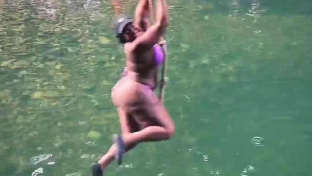 Wait For It.. Shawty's BBL Almost Exploded When Trying To Rope Swing Into A River!