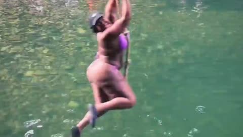 Wait For It.. Shawty's BBL Almost Exploded When Trying To Rope Swing Into A River!