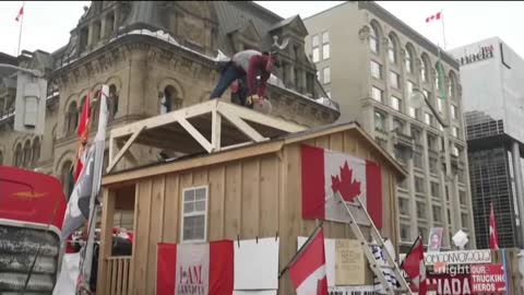 THE FREEDOM CONVOY IN CANADA TURNS INTO LOVING AND GIVING TO EACH OTHER .