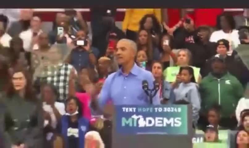 Barrak Obama loses control of the crowd, which begins to chant Fuck Joe Biden