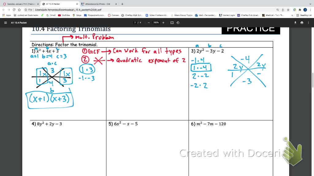 IM2 Alg1Trad 10.4 Factoring trinomials