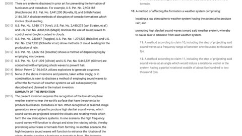 US Patent on Hurricane and tornado control device