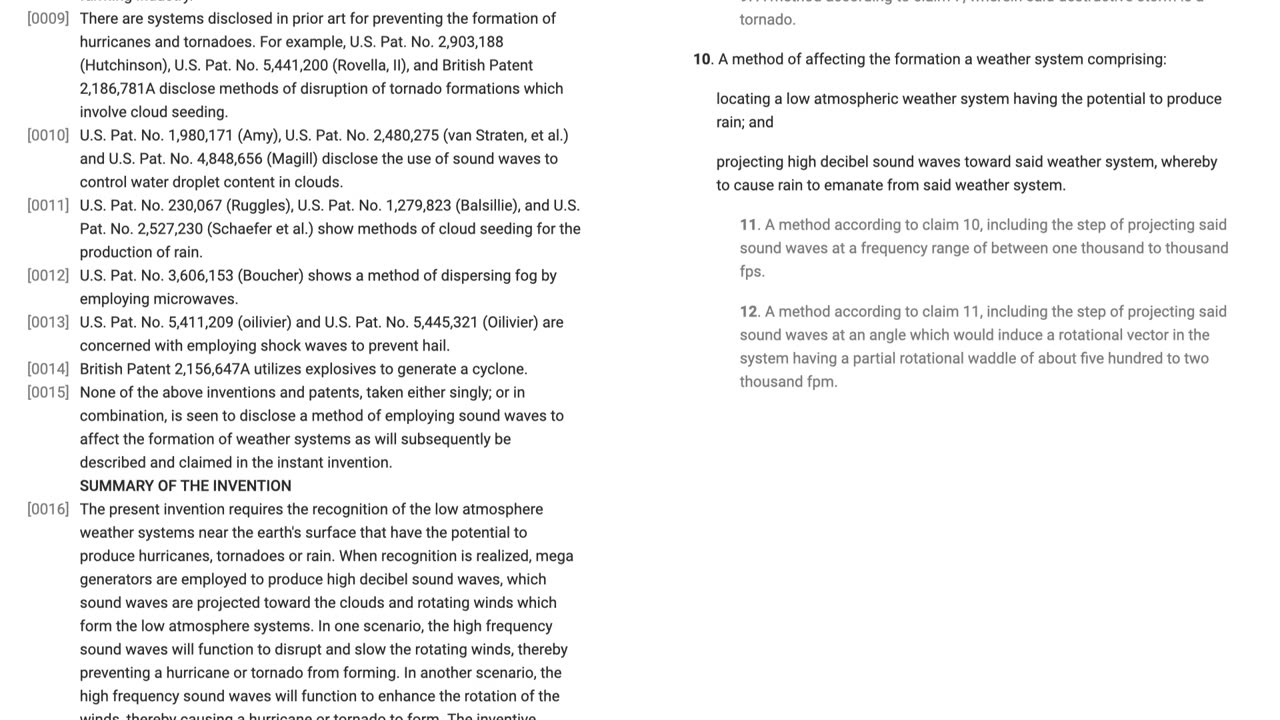 US Patent on Hurricane and tornado control device