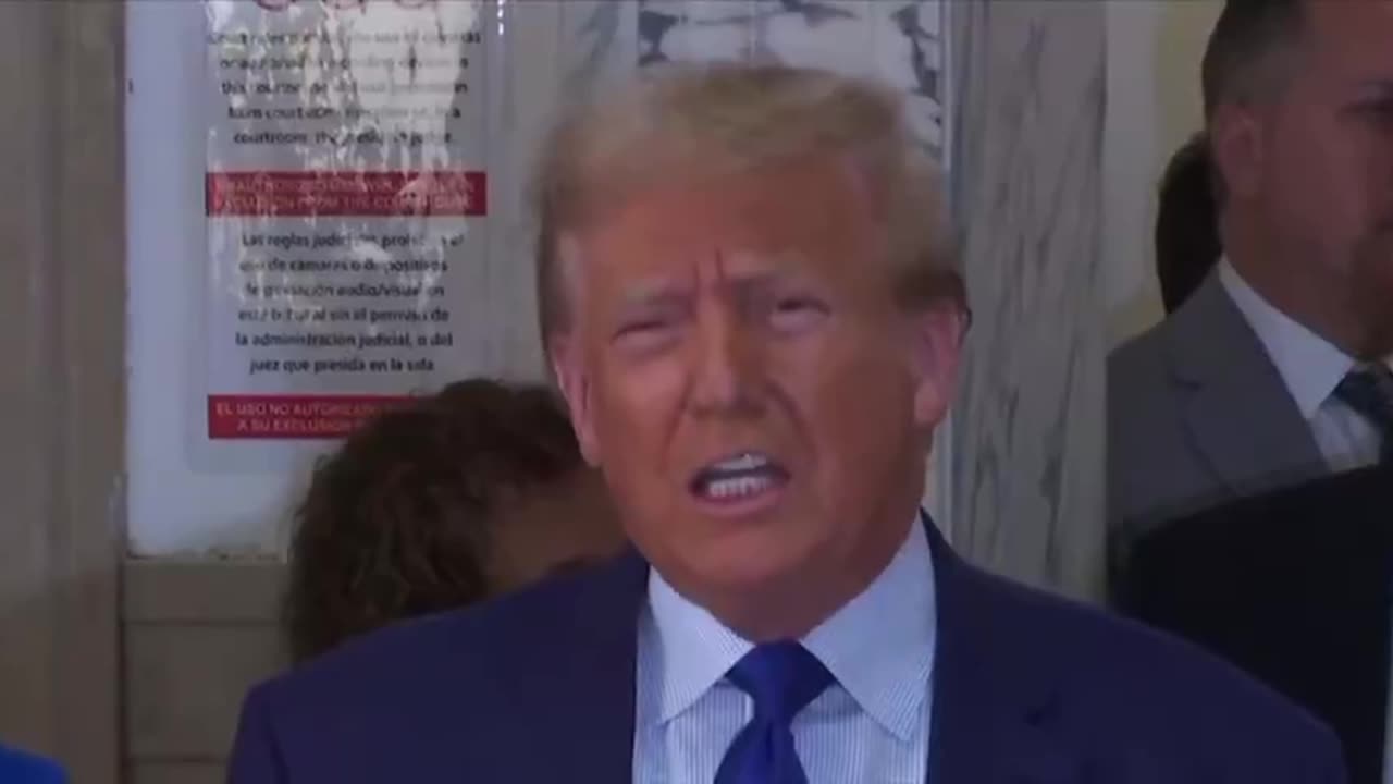 Donald Trump talks outside the Courtroom after the Cross Examination of felon Cohen