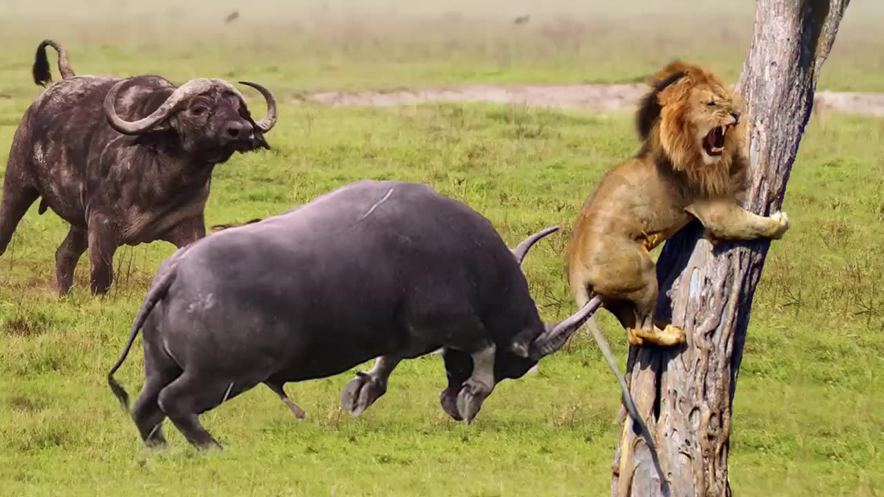 Mother buffalo downed lion with surprising ease to save her cub