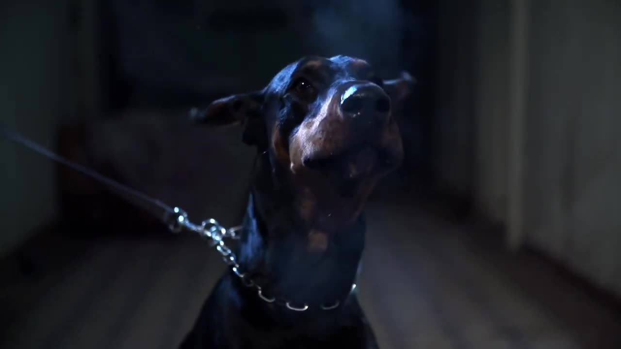 show a savage dog in slow motion,