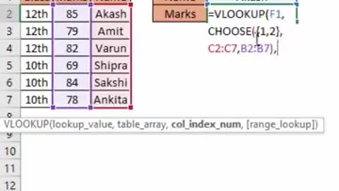 VLook Right to Left in Excel