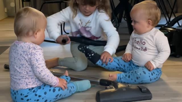 Siblings Vacuuming Each Other End up Surprised