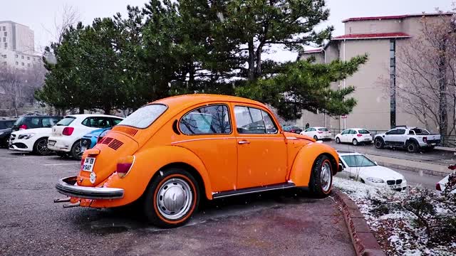 classic car in snow