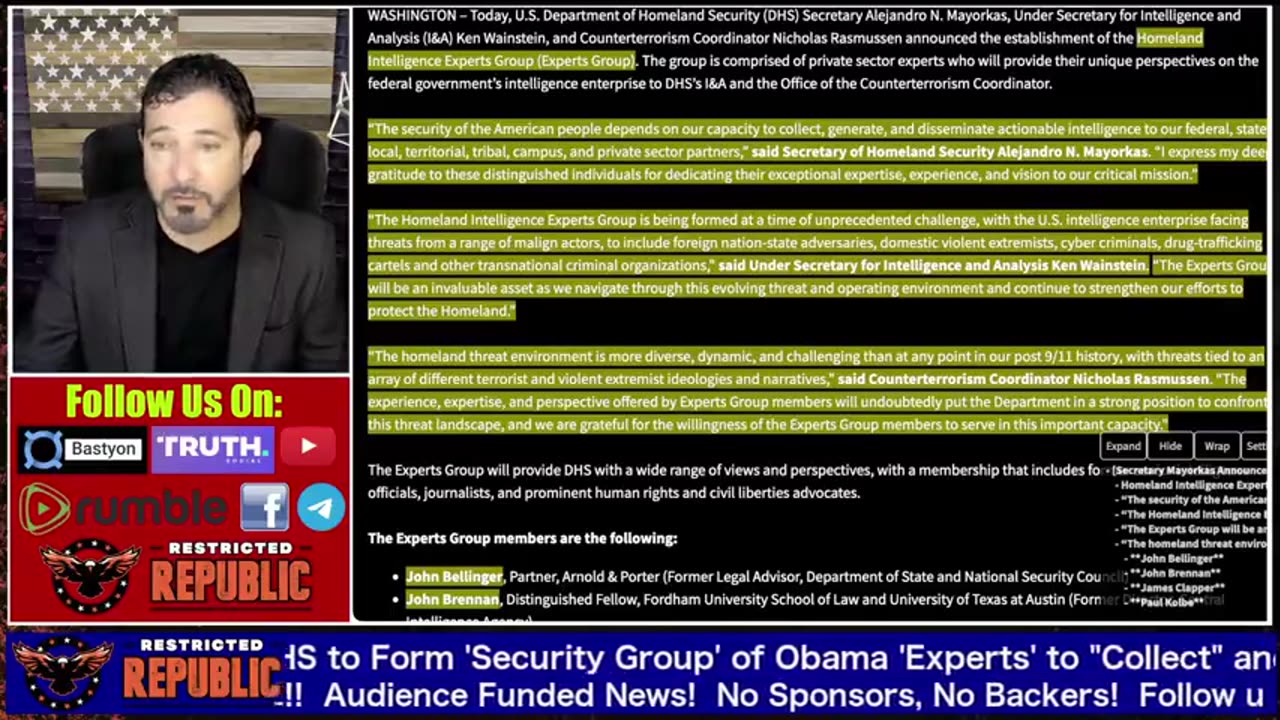 It's Here! Biden Authorizes DHS to Form 'Security Group' of Obama 'Experts' to..09/22/23..