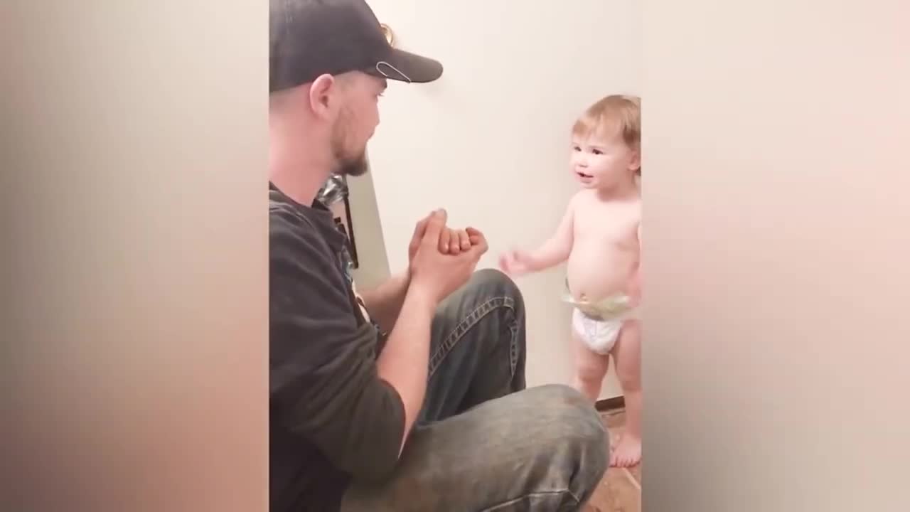 Funny Daddy Cute Baby Video Takes Care of Baby