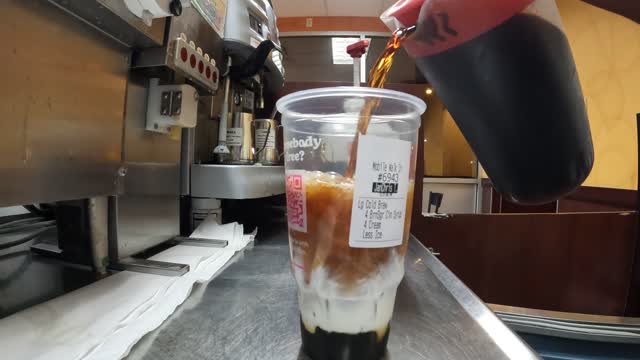 New ' Dunkin brown sugar cream cold brew, with/brown sugar cold foam,