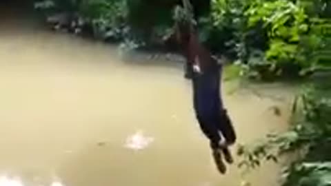 Collab copyright protection - two guys rope swing fall into water