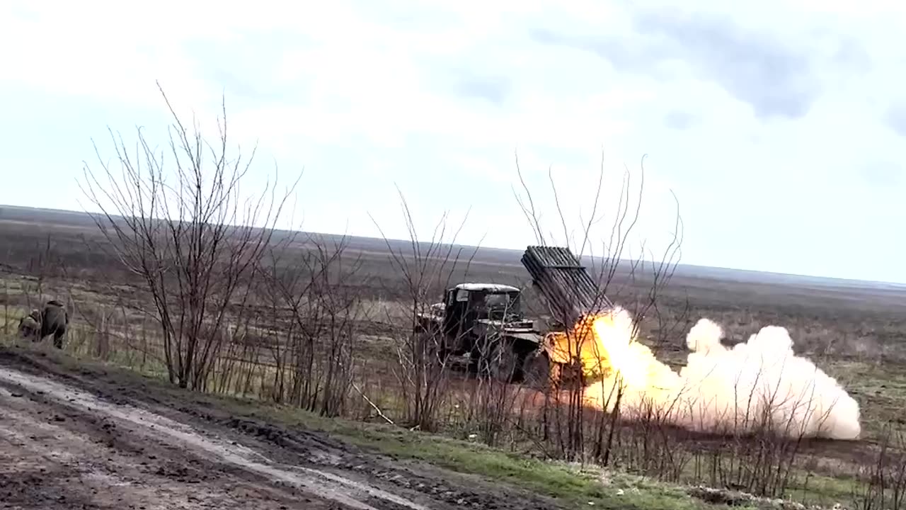 Ukrainian Grad Launcher Firing on Russian Lines