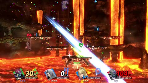 Ganondorf vs Sephiroth and Zero Suit Samus vs Ganondorf on Norfair (Super Smash Bros Ultimate)