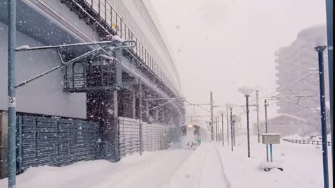 Tokyo train under snow