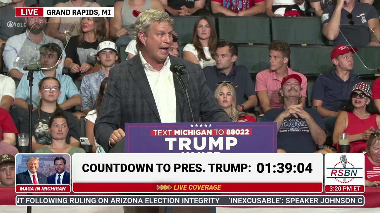 LIVE: Congressman Bill Huizenga speaks at Major Trump/Vance Rally in Grand Rapids, MI - 7/20/24